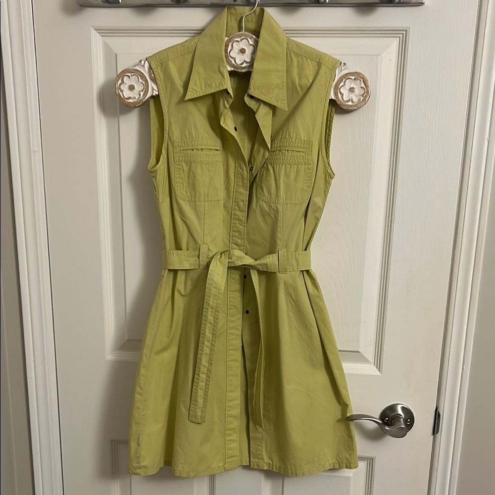 Sleeveless Green Belted Dress